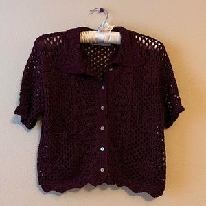 Zara maroon crochet button-up blouse (M)